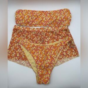 Kendall + Kylie Large 3 piece bikini set Top Bottom AND Shorts Pink Flower NWT